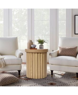 Wood Fluted Round Side Table Mid Century Modern Small End Table for Small Spaces