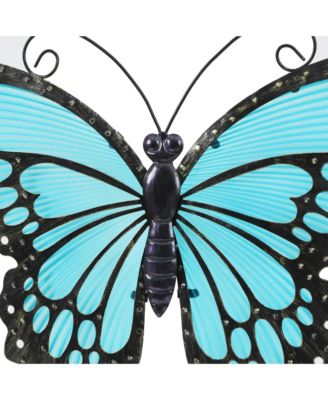 Blue Butterfly Glass and Metal Outdoor Wall Decor