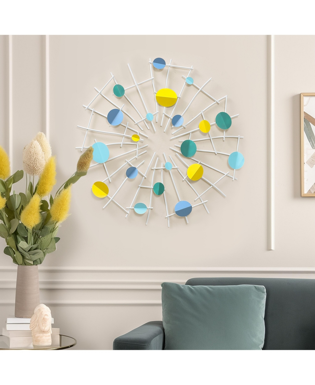 LuxenHome Multi-Color Discs and White Web Metal Abstract Wall Decor - Multi-color