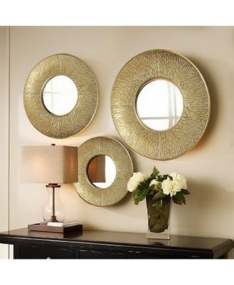 3-Piece Gold Metal Round Wall Mirror Set