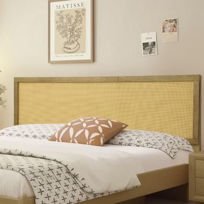 Natural Finish Rubberwood with Rattan Panel Headboard, Queen