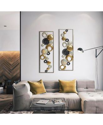 Set of 2 Modern Multi-Color Abstract Metal Wall Decor Panels Wall Art Large Wall Hanging Sculptures