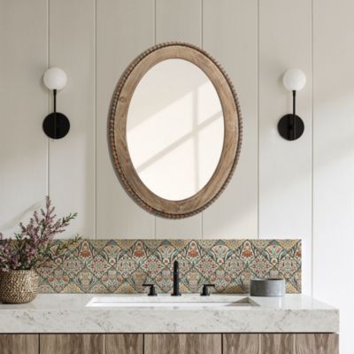 32-Inch Cameo Wood Framed Accent Wall Mirror Large Oval Wall Mounted Mirror Farmhouse Wall Decor