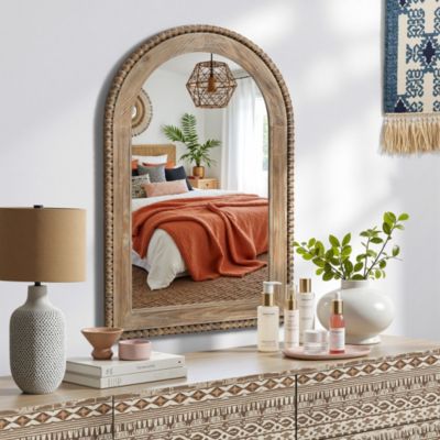 39-Inch Wood Framed Arch Wall Mirror Accent Vanity Mirror Hanging Decor Large Wall Mounted Mirror