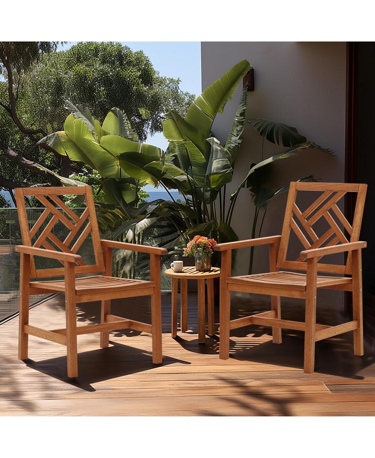 LuxenHome Carmel Solid Wood Outdoor Dining Chair, Set of 2