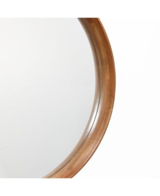 Natural Rubberwood Frame Round Wall Mirror
