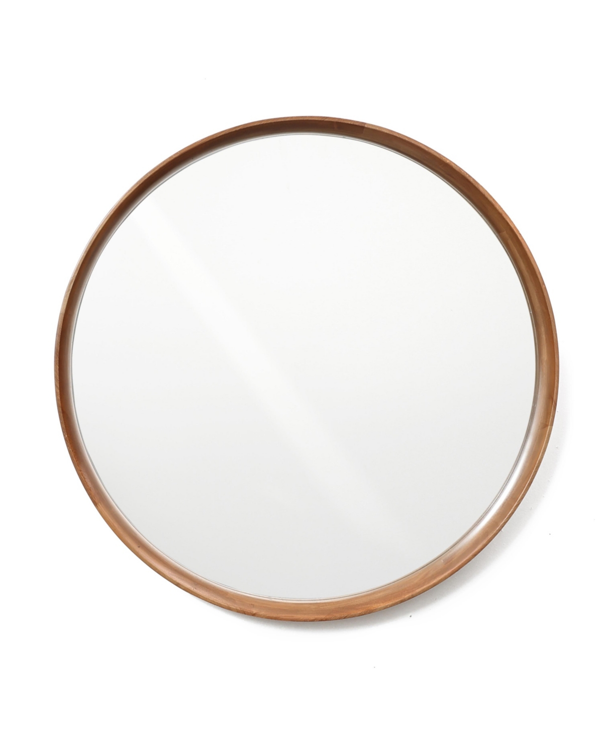 Luxenhome Natural Rubberwood Frame Round Wall Mirror In Brown