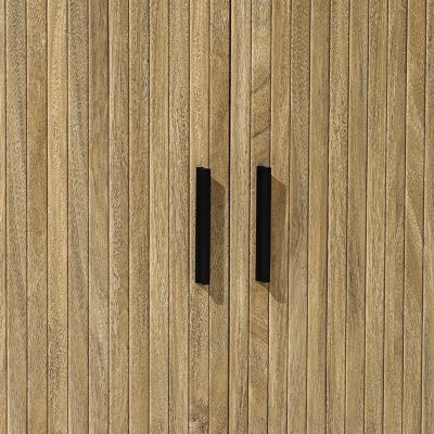 Mid-Century Modern 2-Door Accent Cabinet with Slatted Sliding Doors