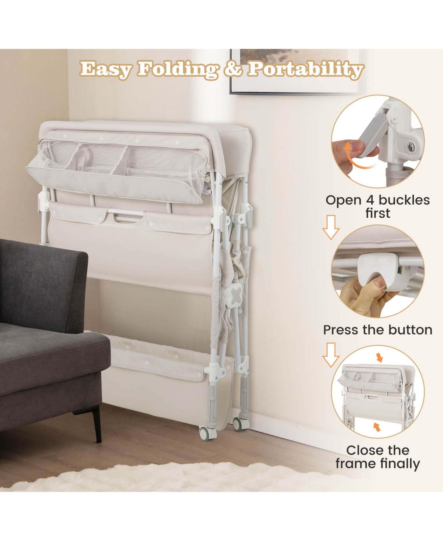 Portable Baby Changing Table with Wheels Adjustable Height Large Storage Rack