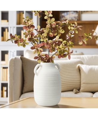 White Ceramic Jug 9.9-Inch Tall Round Vase