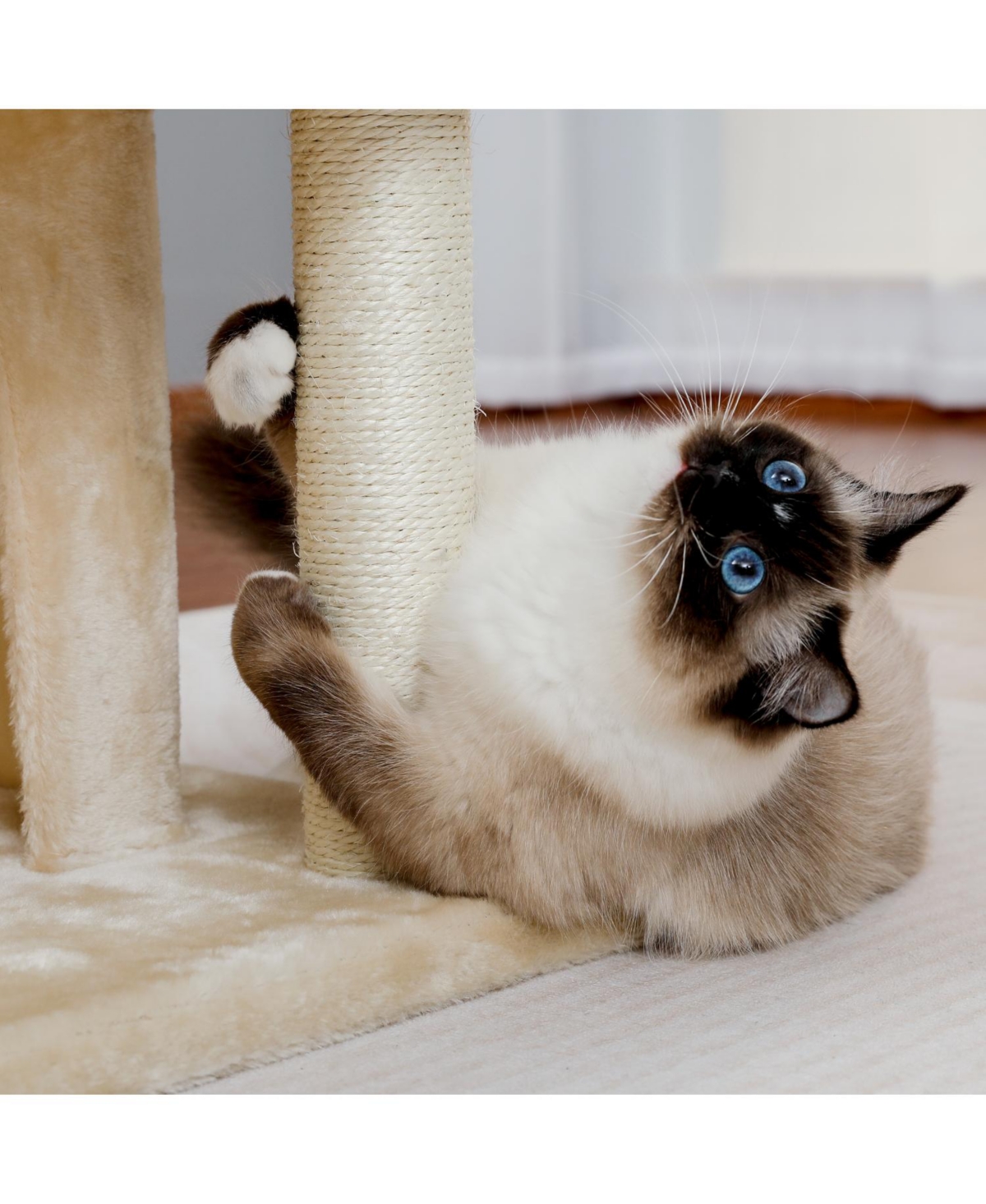 Slickblue Modern Small Cat Tree Tower – Features Double Condos, Spacious Perch, Sisal Scratching Posts, Climbing Ladder, and Replaceable Dangli