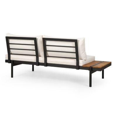 Streamdale Theo 2-Seater Acacia Wood And Iron Sofa With Water-Resistant Cushions