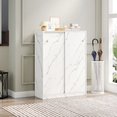 Marble Sliding Shoe Cabinet with 6 Layers (30+ Pair Capacity)