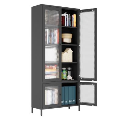 4-Door Metal Storage Display Cabinet with Glass Tempered Doors