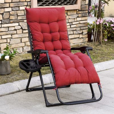 Zero Gravity Chair, Folding Reclining Lounge Chair with Padded Cushion, Side Tray for Indoor and Outdoor, Supports up to 264 lbs., Red
