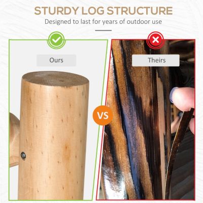 2-Person Wood Rocking Chair with Log Design, Heavy Duty Loveseat with Wide Curved Seats for Patio, Backyard, Garden, Natural