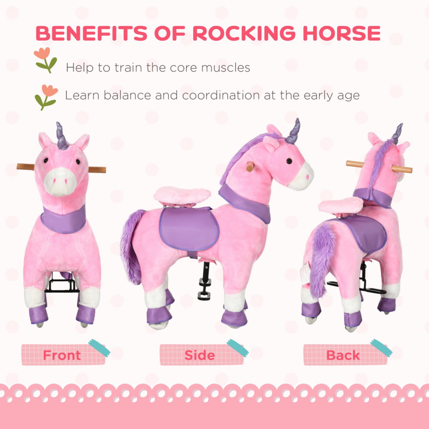 Детская мягкая игрушка Streamdale Furniture Soft Plush Unicorn Rocker with Sparkly Horn Ride-On, 176 lbs., Ages 3-6, цвет: Розовый — фото 7