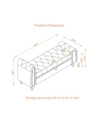 Khaki Velvet Bed Bench with Storage