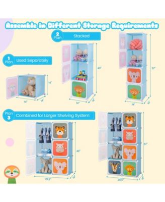 8-Cube Kids Wardrobe Baby Dresser Bedroom Armoire Clothes Hanging Closet with Doors