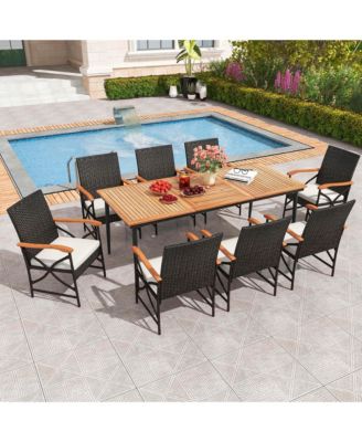 9 PCS Patio Dining Set with 1.9" Umbrella Hole X-frame Armrests Seat Cushions