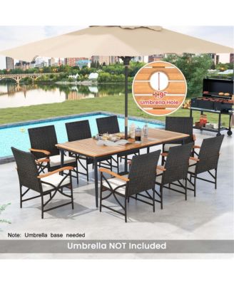 9 PCS Patio Dining Set with 1.9" Umbrella Hole X-frame Armrests Seat Cushions