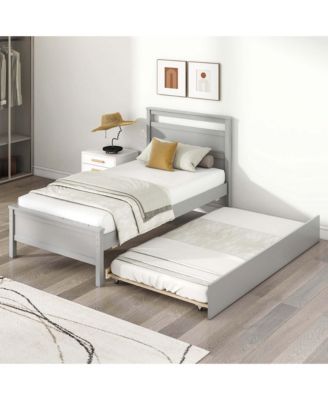 Twin Size Platform Bed with Trundle Pull-out Trundle Headboard & Footboard