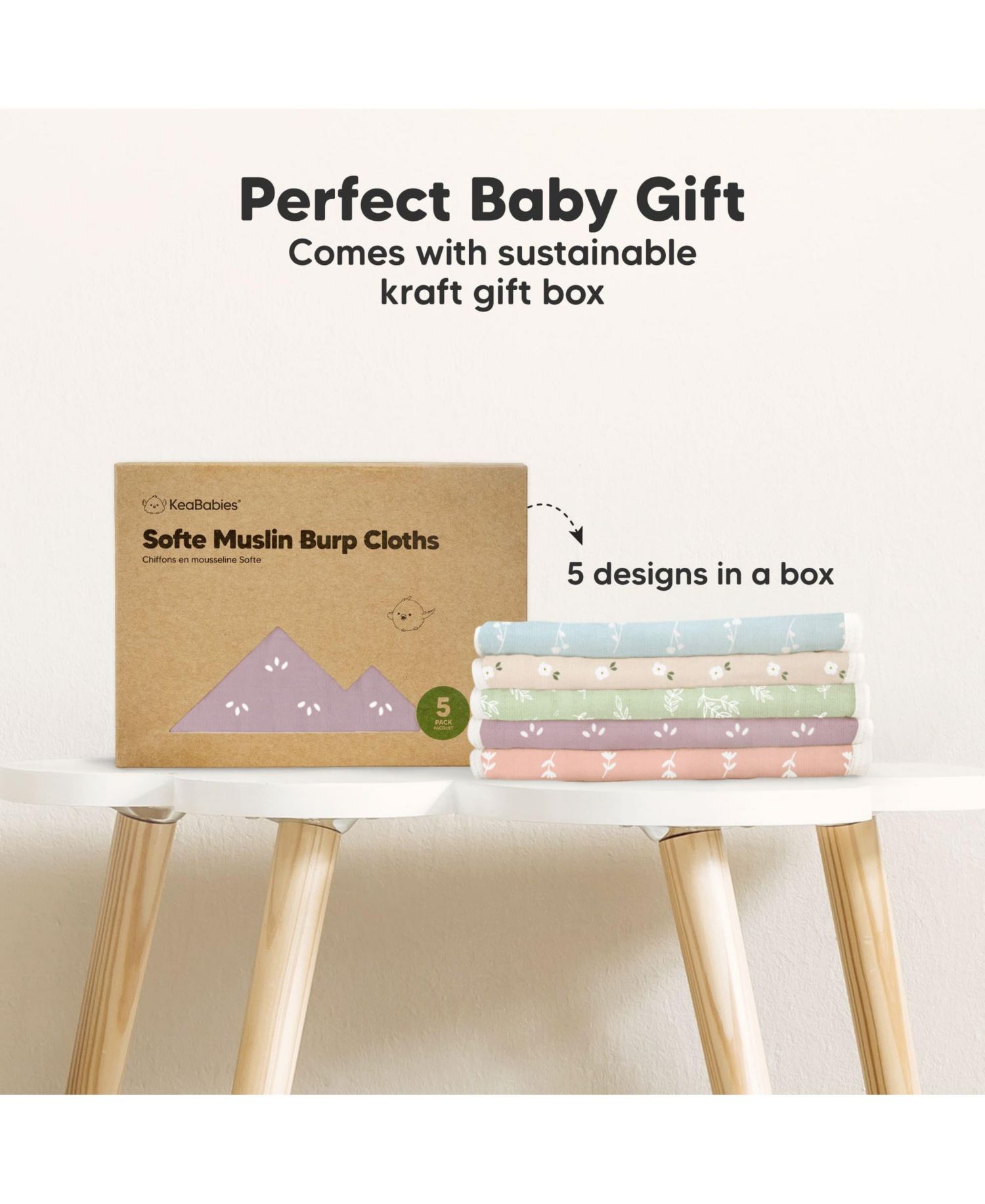 5pk Softe Muslin Burp Cloths for Baby Girls and Boys, Organic Burping Cloths for Babies, Baby Burp Clothes