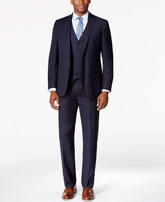 Kenneth Cole Reaction Navy Vested Pinstripe Slim-Fit Suit - Suits