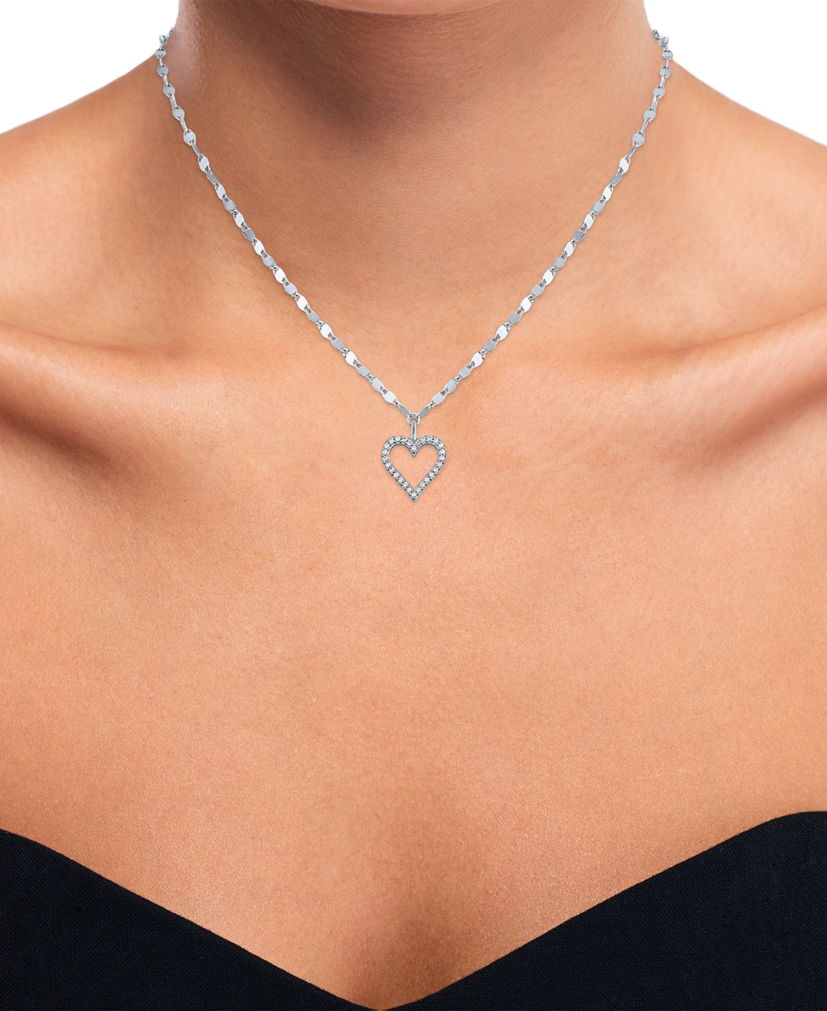Macy's Diamond Open Heart 18" Pendant Necklace (1/10 Ct. T.w.) In Sterling Silver In Sterling Silver