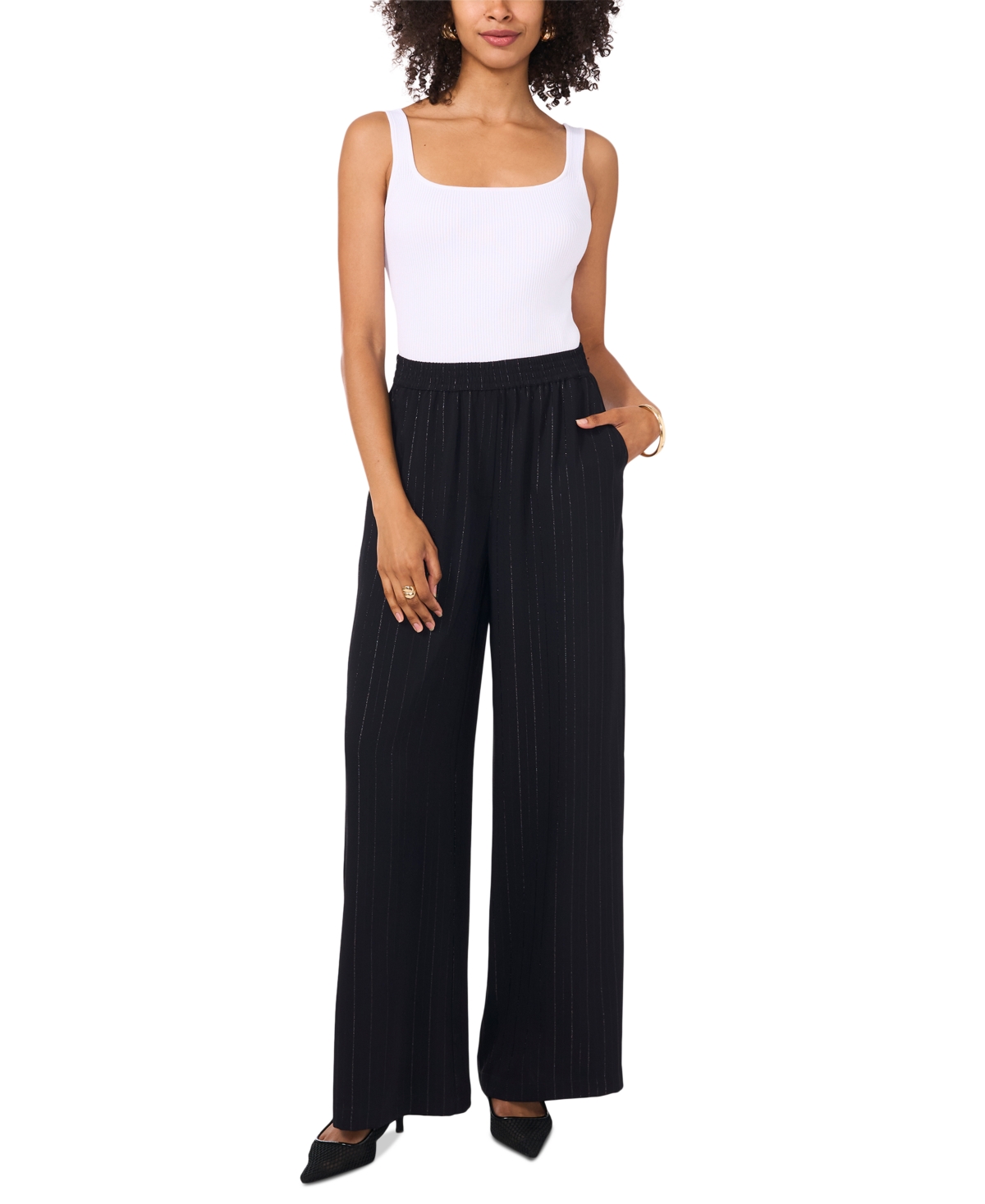 Vince Camuto Women's Pinstripe Wide-Leg Pull-On Pants
