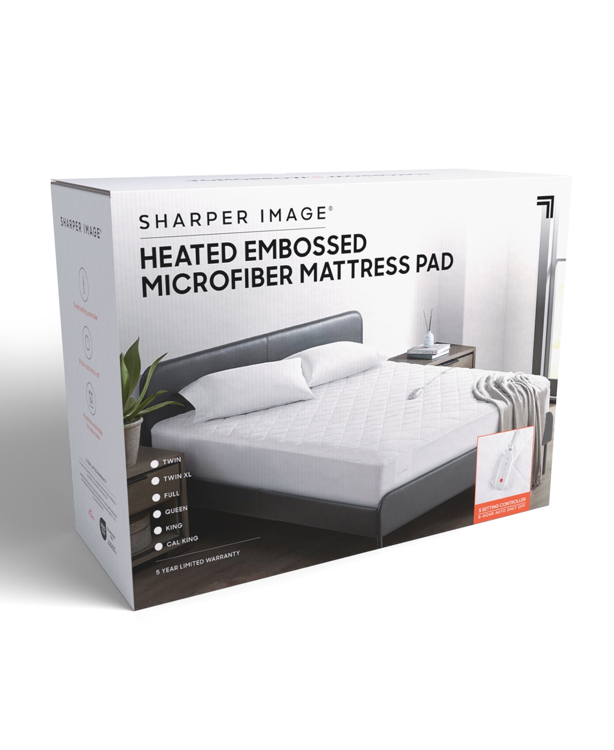 Sharper Image Embossed Microfiber Heated Mattress Pad, Twin In White