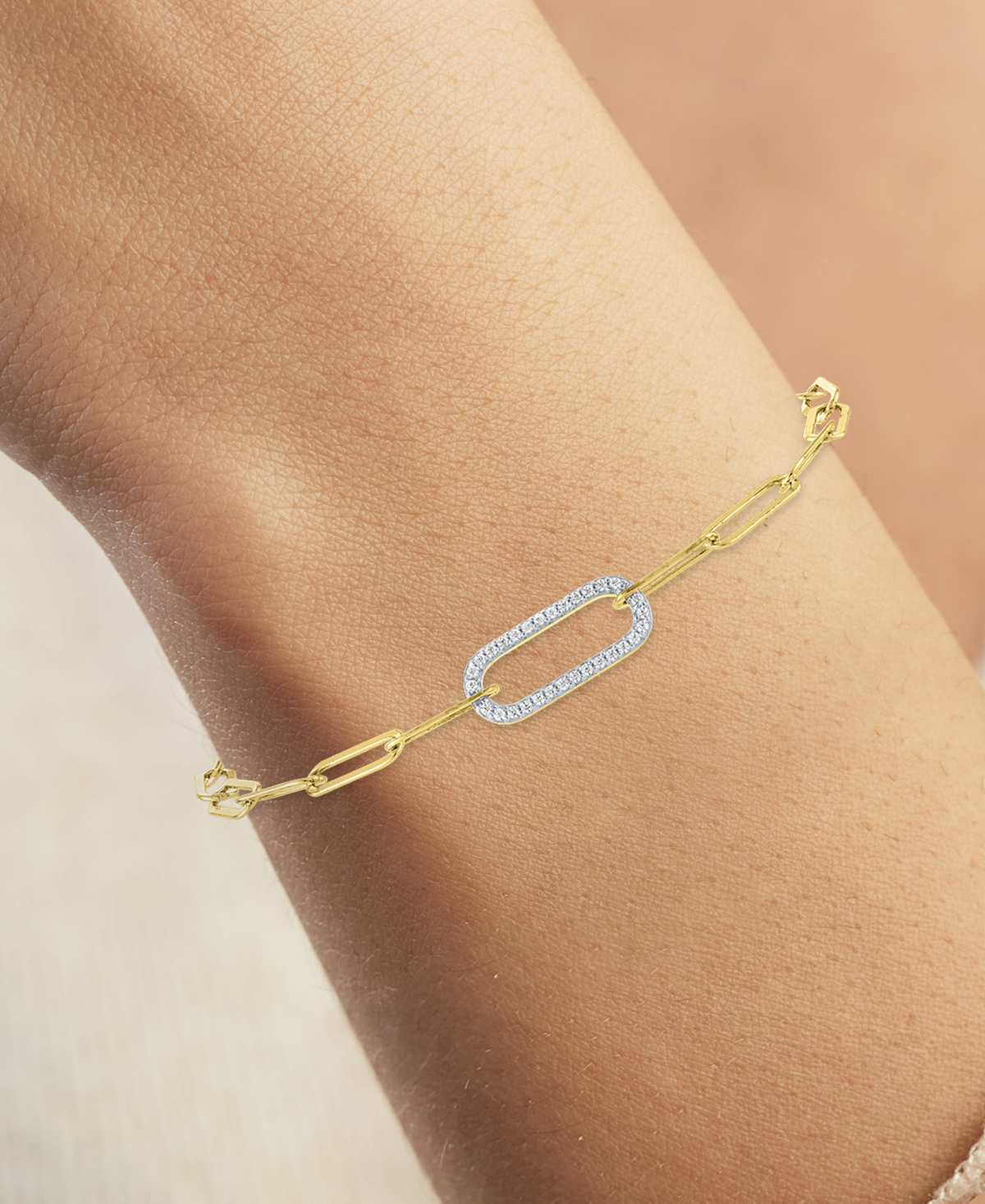 MACY'S 2-PC. SET DIAMOND PAPERCLIP LINK COLLAR NECKLACE & BRACELET (1/4 CT. T.W.) IN 14K GOLD-PLATED STERLI 