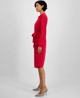 Women's Solid-Color Band-Collar Shirtdress