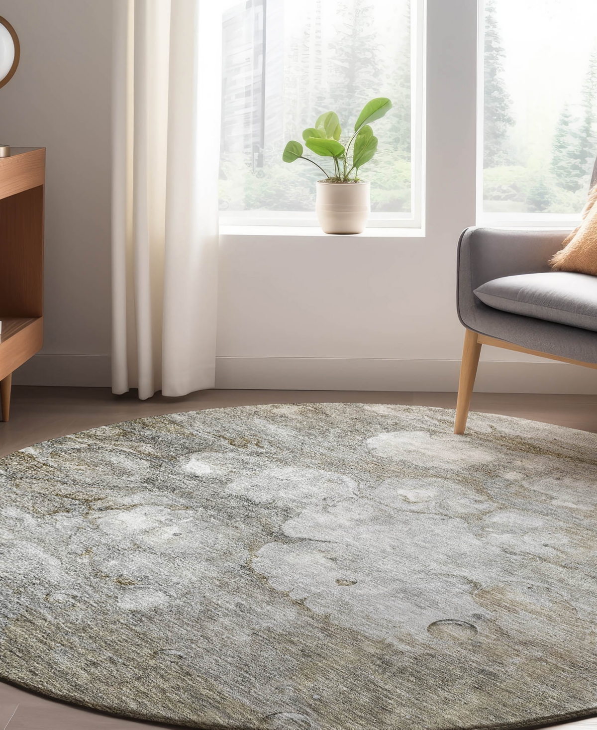 Dalyn Trevi Washable Tv7 8'x8' Round Area Rug In Taupe