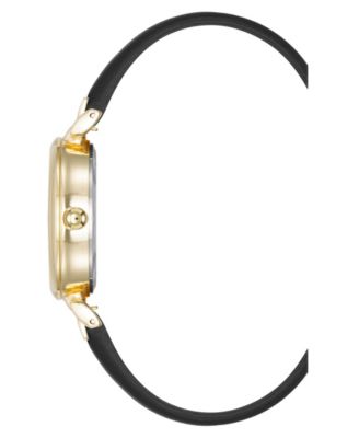 Women's Quartz Round Easy to Read Black Faux Leather and Gold-Tone Alloy Metal Watch, 32mm