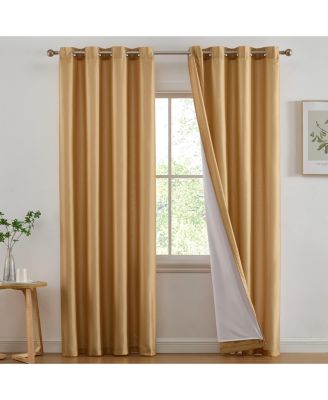 Jefferson Faux Silk Semi Sheer Light Filtering Microfiber Lined Grommet Lightweight Window Curtain Panels, Set of 2