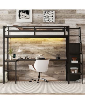 Twin XL Loft Bed with L-Shaped Desk and Wardrobe