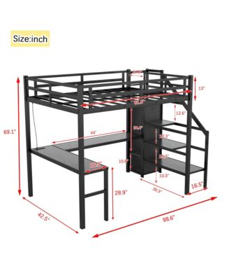 Twin XL Loft Bed with L-Shaped Desk and Wardrobe