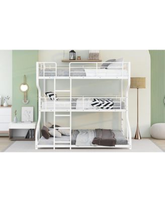 Space-Saving Triple Bunk Bed with Full XL, Twin XL, Queen - Includes Long & Short Ladder