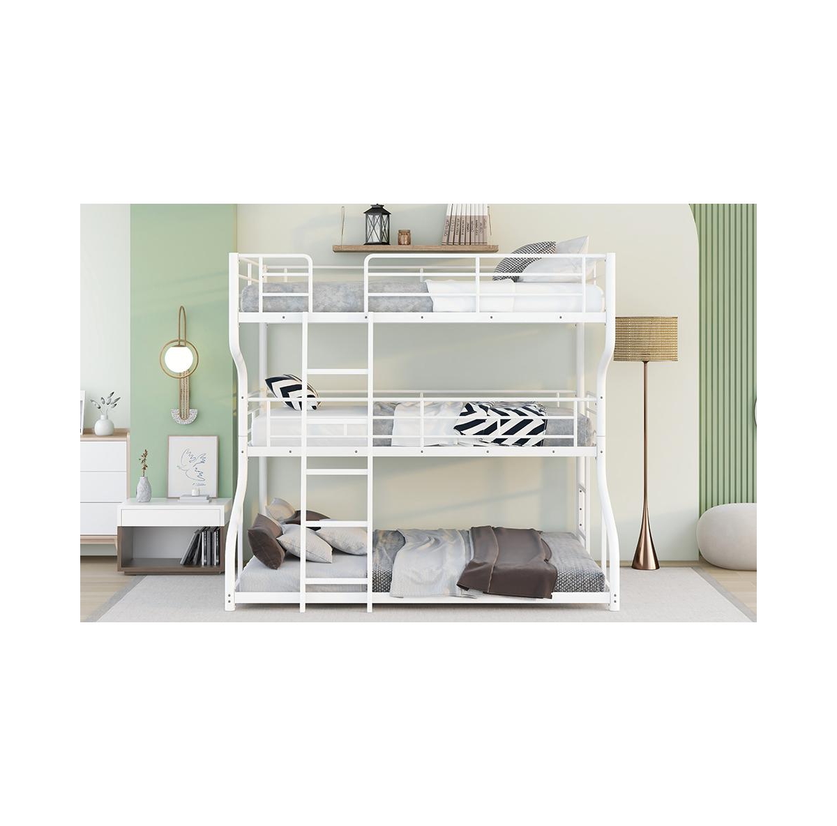 Slickblue Space-Saving Triple Bunk Bed with Full Xl, Twin Xl, Queen - Includes Long & Short Ladder