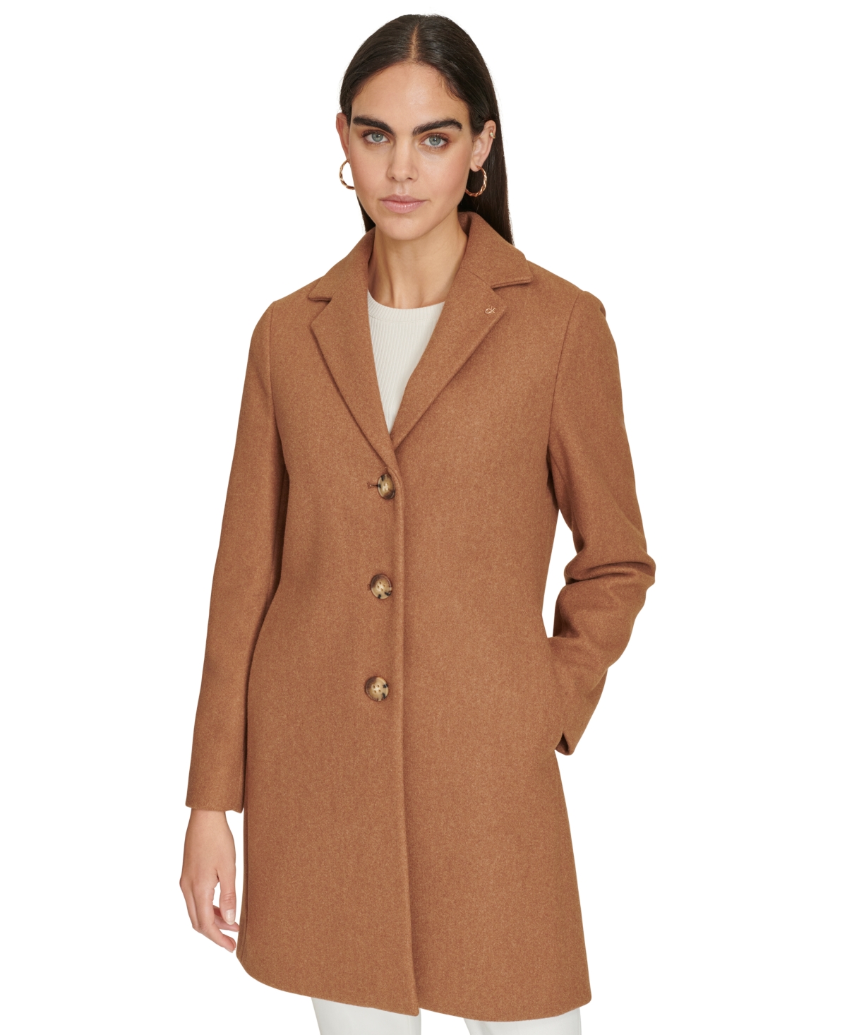 Calvin Klein Women's Single-breasted Notched-collar Coat