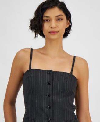 Women's Pinstriped Suiting Square-Neck Tank Top
