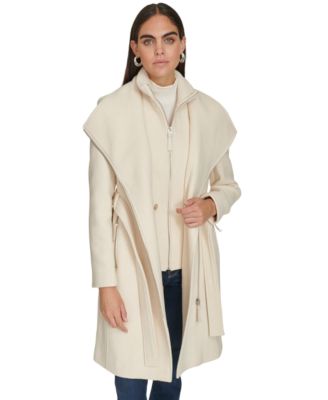 Calvin Klein Womens Wool Blend Belted Wrap Coat, Created for