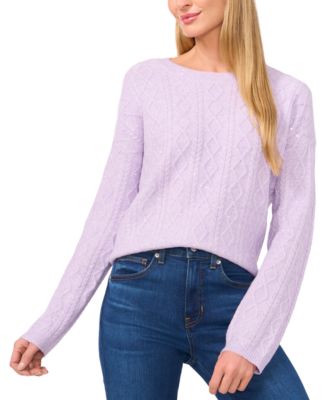 CeCe - Women's Embellished Cable-Knit Pullover Sweater