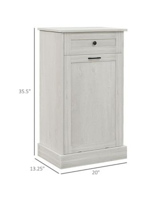 Kitchen Tilt Out Trash Bin Cabinet Free Standing Recycling Cabinet Trash Can Holder With Drawer, Light Gray
