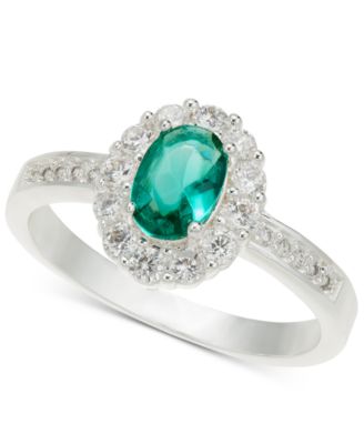 Charter Club - Silver-Tone Green Stone & Crystal Halo Ring