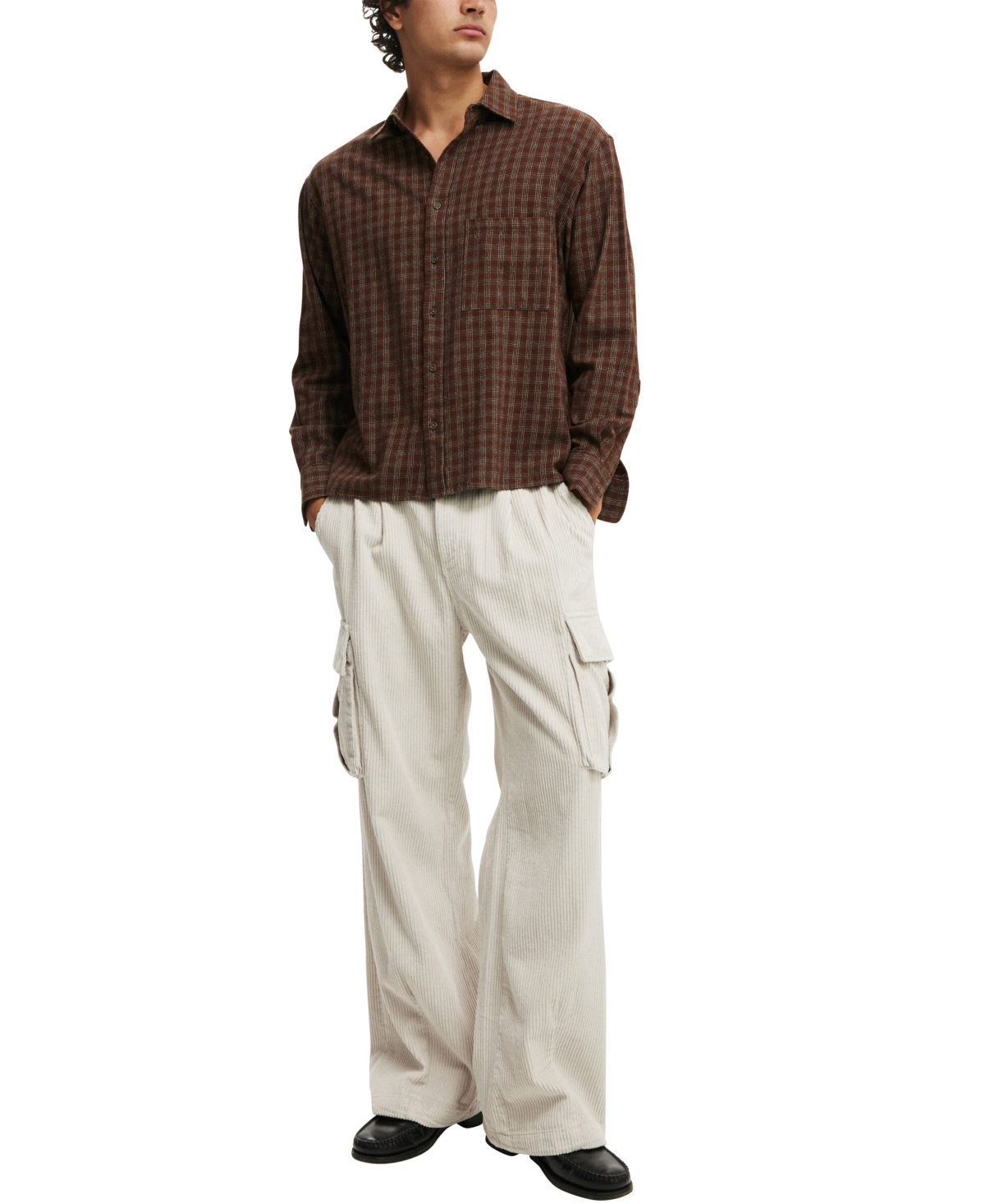 Shop Cotton On Men's Baggy Pleat Cargo Pant In Light Stone Cord
