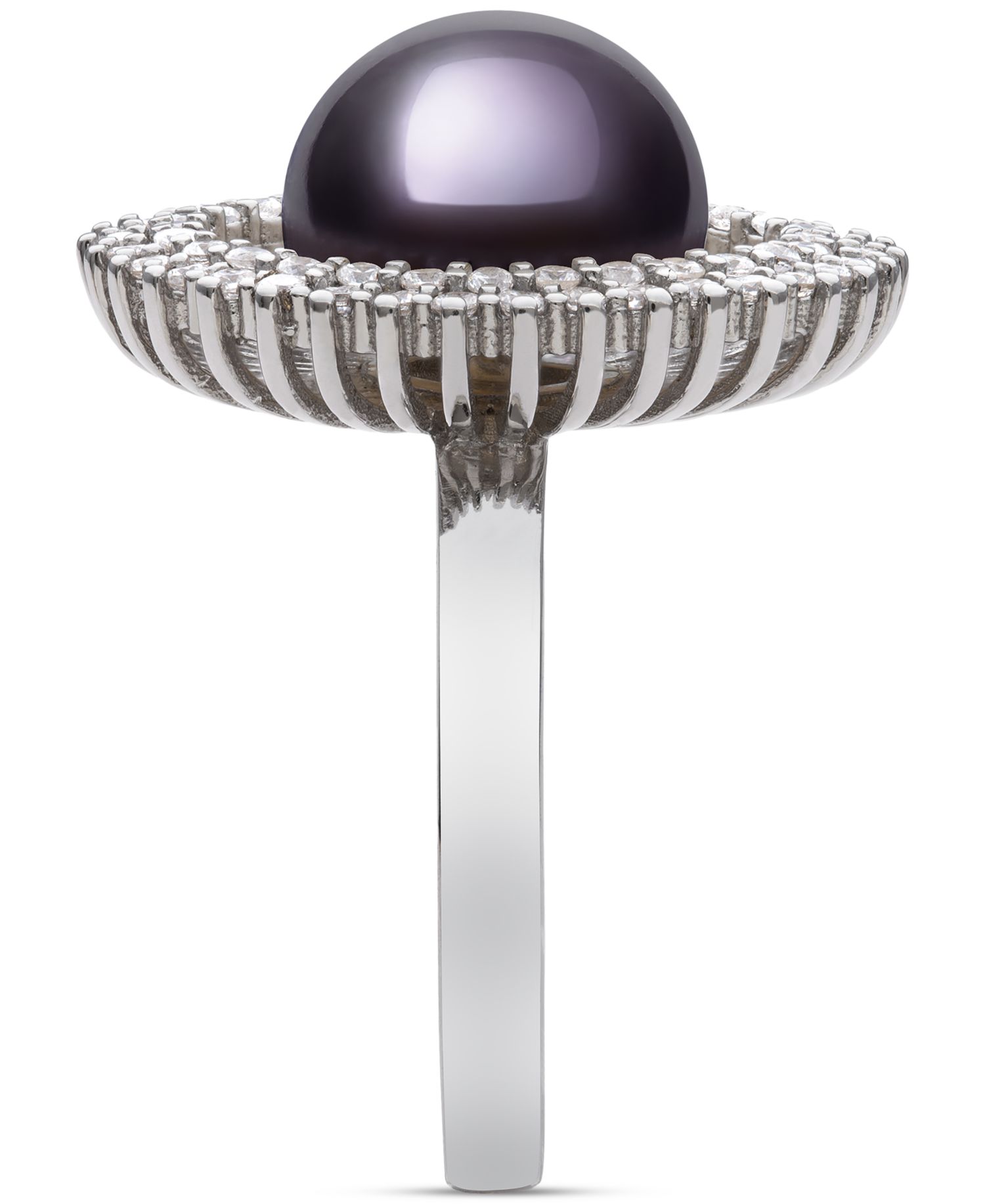 Peacock Black Cultured Freshwater Pearl (10mm) & Cubic Zirconia Halo Ring in Sterling Silver (Also in White Cultured Freshwater Pearl)