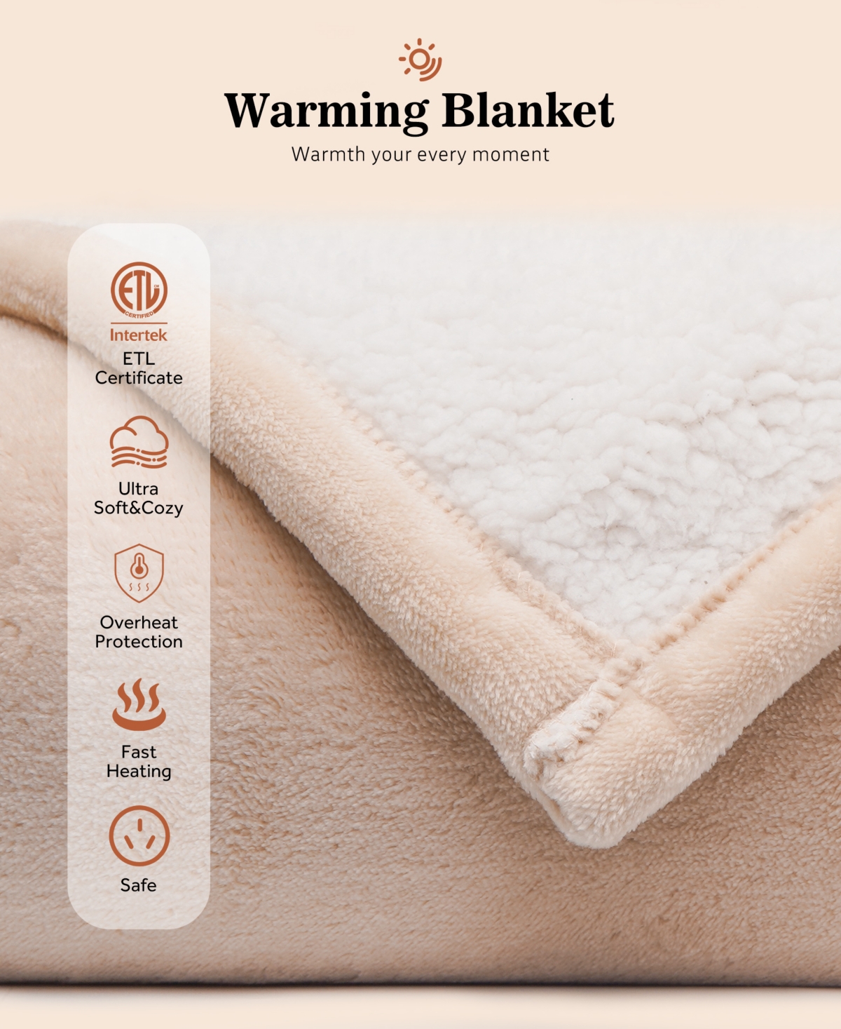 Sealy Heated Flannel And Sherpa Blanket, Twin In Beige