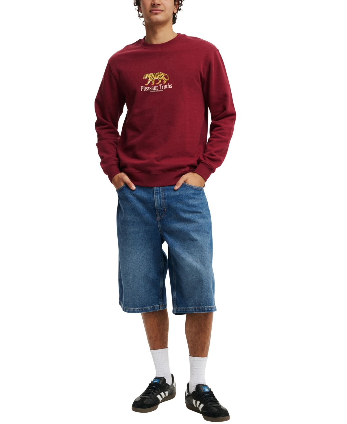 Shop Cotton On Men's Graphic Crew Fleece Sweatshirt In Crimson,plesant Truths